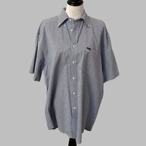 Faconnable Mens Dressy Casual Shirt Large L Button Down Short Sleeve Blue White